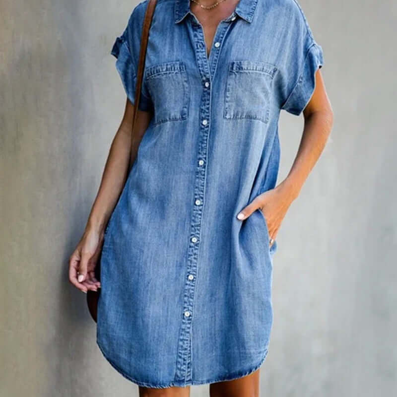 Olive™ - Elegant denim dress with tummy cover