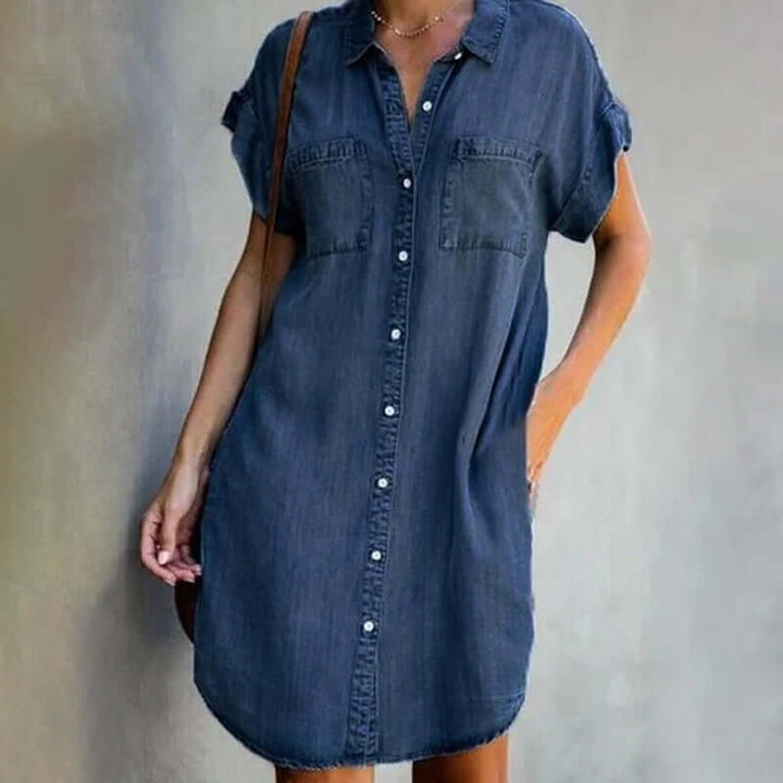 Olive™ - Elegant denim dress with tummy cover