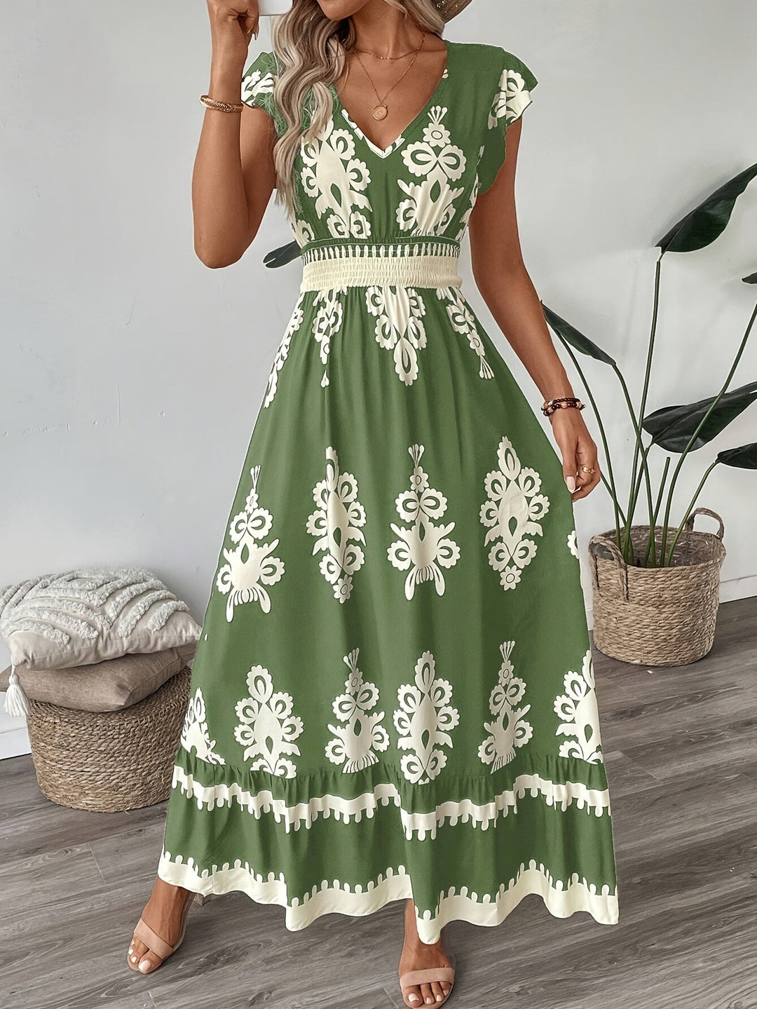 Mia™ | Charming Floral V-Neck A-Line Dress