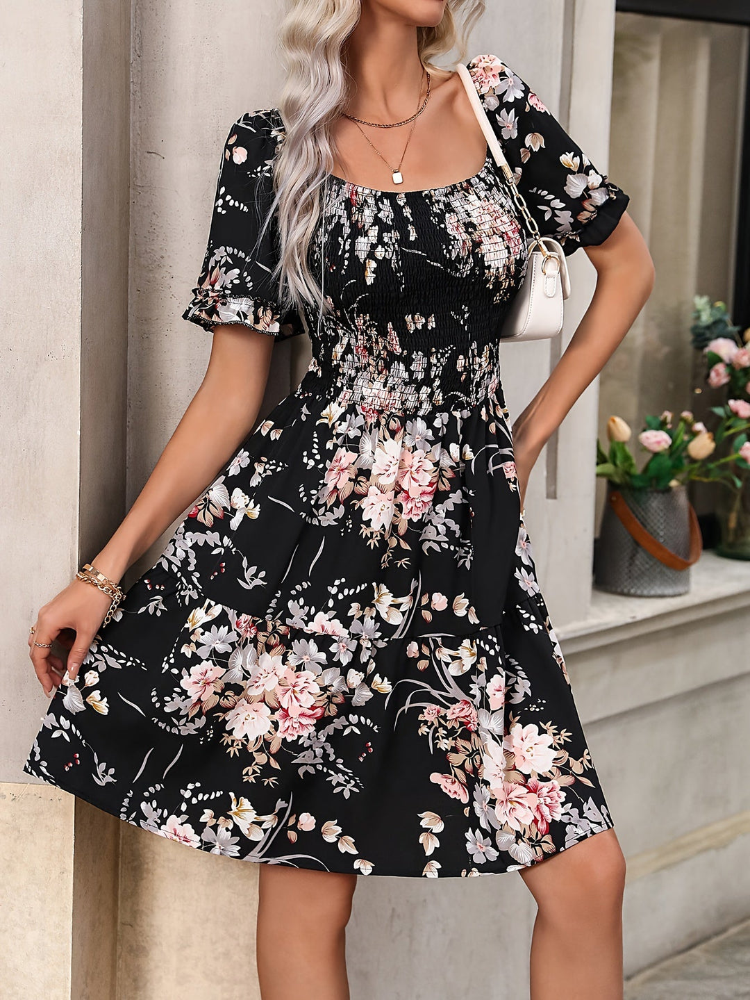 Jade™ | Floral Print Square Neck Dress